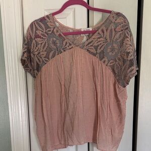 Velzera Blush and Gray Lace Blouse